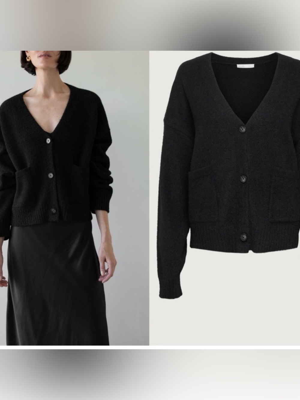 Oak+Fort Black V-Neck Button Front Women's Cardigan Sweater